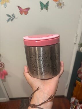 Stainless Steel Food Jar with Pink Lid